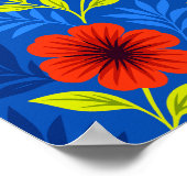 Poster Fleurs rouges vermillon audacieuses avec des feuil (Coin)