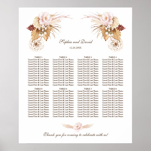 Poster Fleurs Rougies Pampas Mariage en herbe Carte de si (Devant)