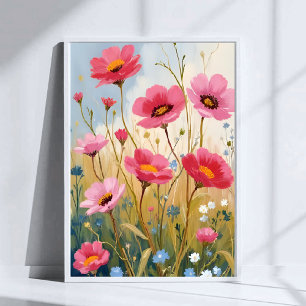 Poster Fleurs Rougissantes Prairie Fleurie de Fleurs Ro