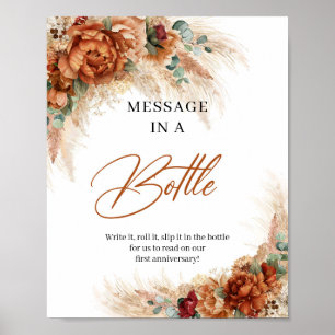 Poster Fleurs rouillées cuivrées tropicales Message dans 