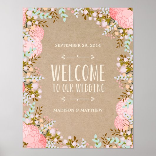 Poster Fleurs Rustiques | Panneau de Réception de Mariage (Devant)