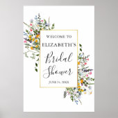 Poster Fleurs sauvages à l'aquarelle cadre doré douche de (Devant)