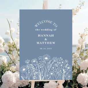 Poster Fleurs sauvages Bleu poussiéreux Bienvenue Mariage