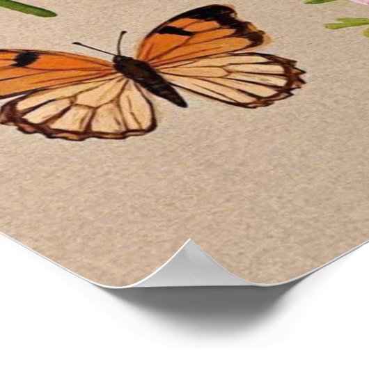 Poster Fleurs sauvages bohémiennes, papillons, tiges de b (Coin)