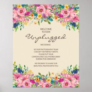 Poster Fleurs sauvages colorées rose bleu jaune non branc