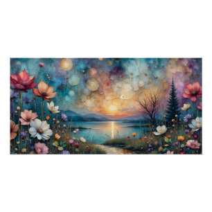 Poster fleurs sauvages colorées sur le paysage au bord de