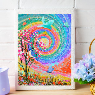 Poster Fleurs sauvages colorés de la nature arc-en-ciel.