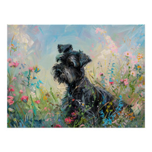 Poster Fleurs sauvages colorés Schnauzer