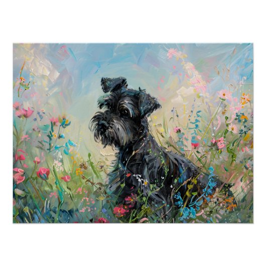 Poster Fleurs sauvages colorés Schnauzer (Devant)