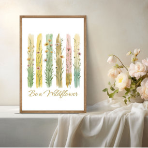 Poster Fleurs sauvages coup de pinceau aquarelle vert or