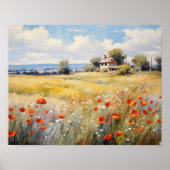 Poster Fleurs sauvages dans un champ à la ferme rustique (Devant)