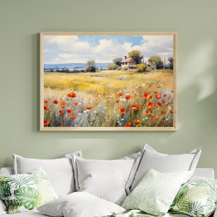 Poster Fleurs sauvages dans un champ à la ferme rustique 