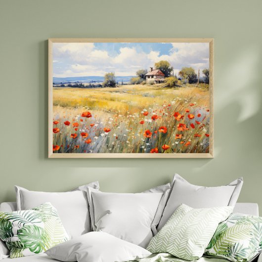 Poster Fleurs sauvages dans un champ à la ferme rustique