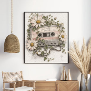 Poster Fleurs sauvages de cassette vintage Musique rétro