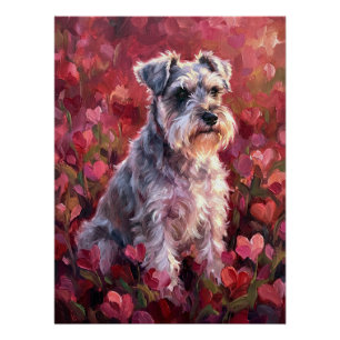 Poster Fleurs sauvages en forme de cœur de Schnauzer