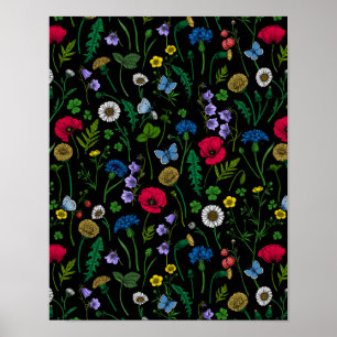Poster Fleurs sauvages en noir