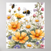 Poster Fleurs sauvages et Abeilles de miel Aquarelle (Devant)