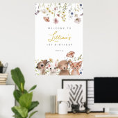 Poster Fleurs sauvages et animaux des bois Bienvenue à l' (Bureau à domicile)