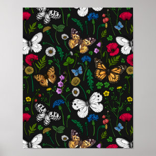 Poster Fleurs sauvages et papillons 2