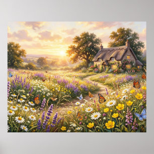 Poster Fleurs sauvages et un cottage mignon