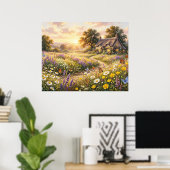 Poster Fleurs sauvages et un cottage mignon (Bureau à domicile)