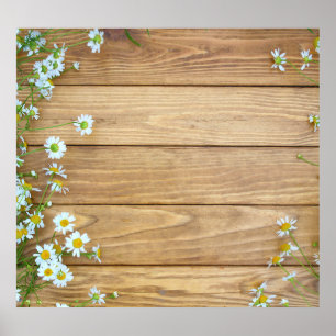 Poster Fleurs sauvages, herbes : arrière - plan en bois.