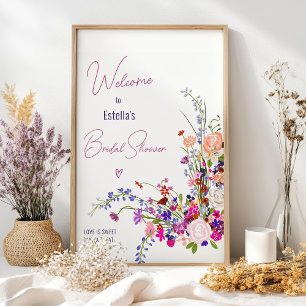 Poster Fleurs sauvages modernes script douche de mariée b