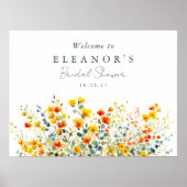 Poster Fleurs sauvages orange jaune Bienvenue à la soirée (Devant)