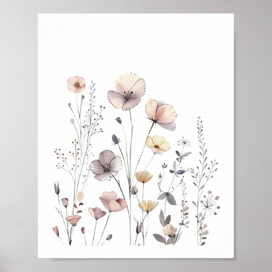 Poster Fleurs sauvages Pastel Aquarelle Florale (Devant)