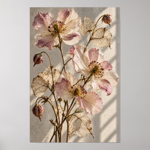 Poster Fleurs sauvages rose poudré et feuilles translucid