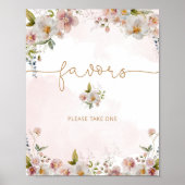 Poster Fleurs sauvages rose vif pour le baby shower (Devant)