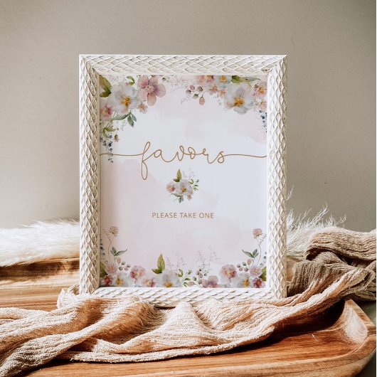 Poster Fleurs sauvages rose vif pour le baby shower