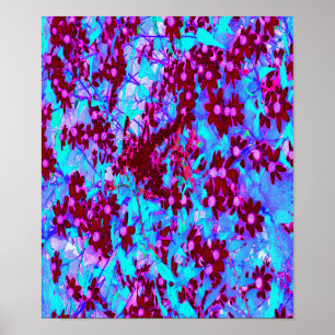 Poster Fleurs sauvages rouges cramoisies et roses sur fon