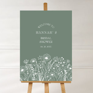 Poster Fleurs sauvages Vert sauge Bienvenue à la Baby Sho