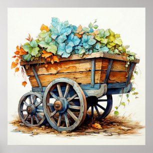 Poster Fleurs sauvages vintages Dans Un Wagon En Bois
