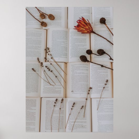 Poster Fleurs séchées sur les livres (Devant)