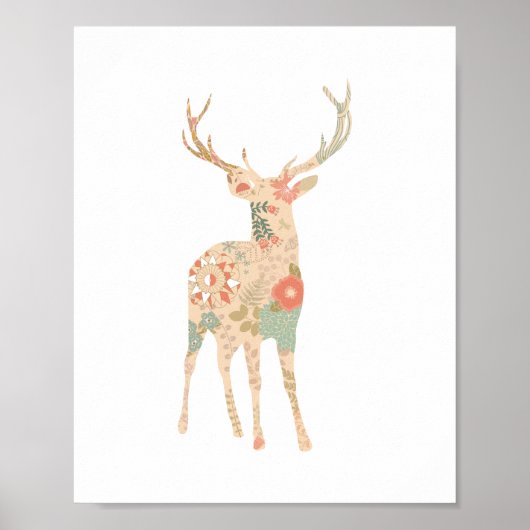 Poster Fleurs silhouettes florales de cerfs (Devant)