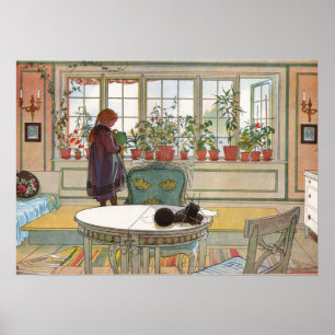 Poster Fleurs sur le fond de la fenêtre par Larsson