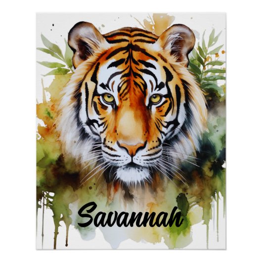 Poster Fleurs Tiger Pastel Safari Aquarelle Savannah (Devant)