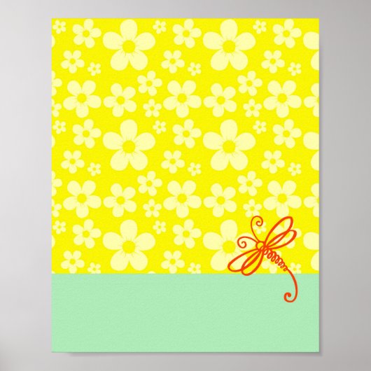 Poster Fleurs Touche De Vert Libellule Art (Devant)