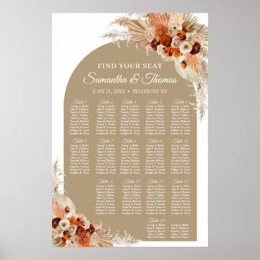 Poster Fleurs tropicales boho arche terre cuite pampas he (Devant)