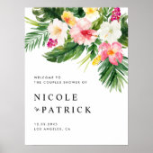 Poster Fleurs tropicales et Couples vertes Douche (Devant)