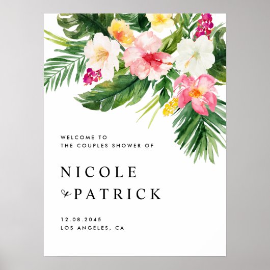 Poster Fleurs tropicales et Couples vertes Douche (Devant)