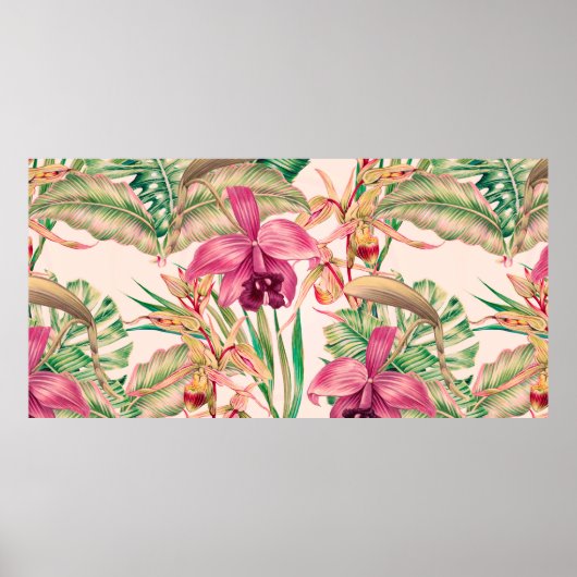 Poster Fleurs tropicales, fleur d'orchidées, feuilles de (Devant)