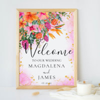 Fleurs tropicales roses et oranges colorées Bienve