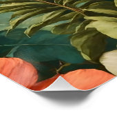 Poster Fleurs tropicales vintages, Plantes et perroquets (Coin)