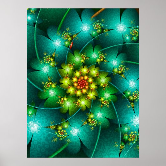Poster Fleurs Turquoise Spirale (Devant)