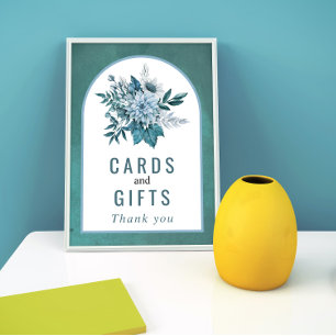 Poster Fleurs turquoises et bleu aqua et mariage de feuil