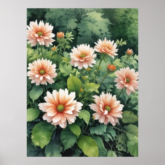 Poster Fleurs Verdure Elégante Aquarelle (Devant)