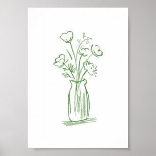 Poster Fleurs Vertes Botanique Minimaliste Dessinée à l